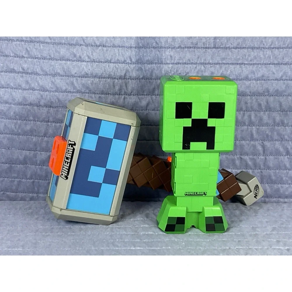 Minecraft Nerf MicroShots Steve Creeper Blaster Launcher Figure Lot